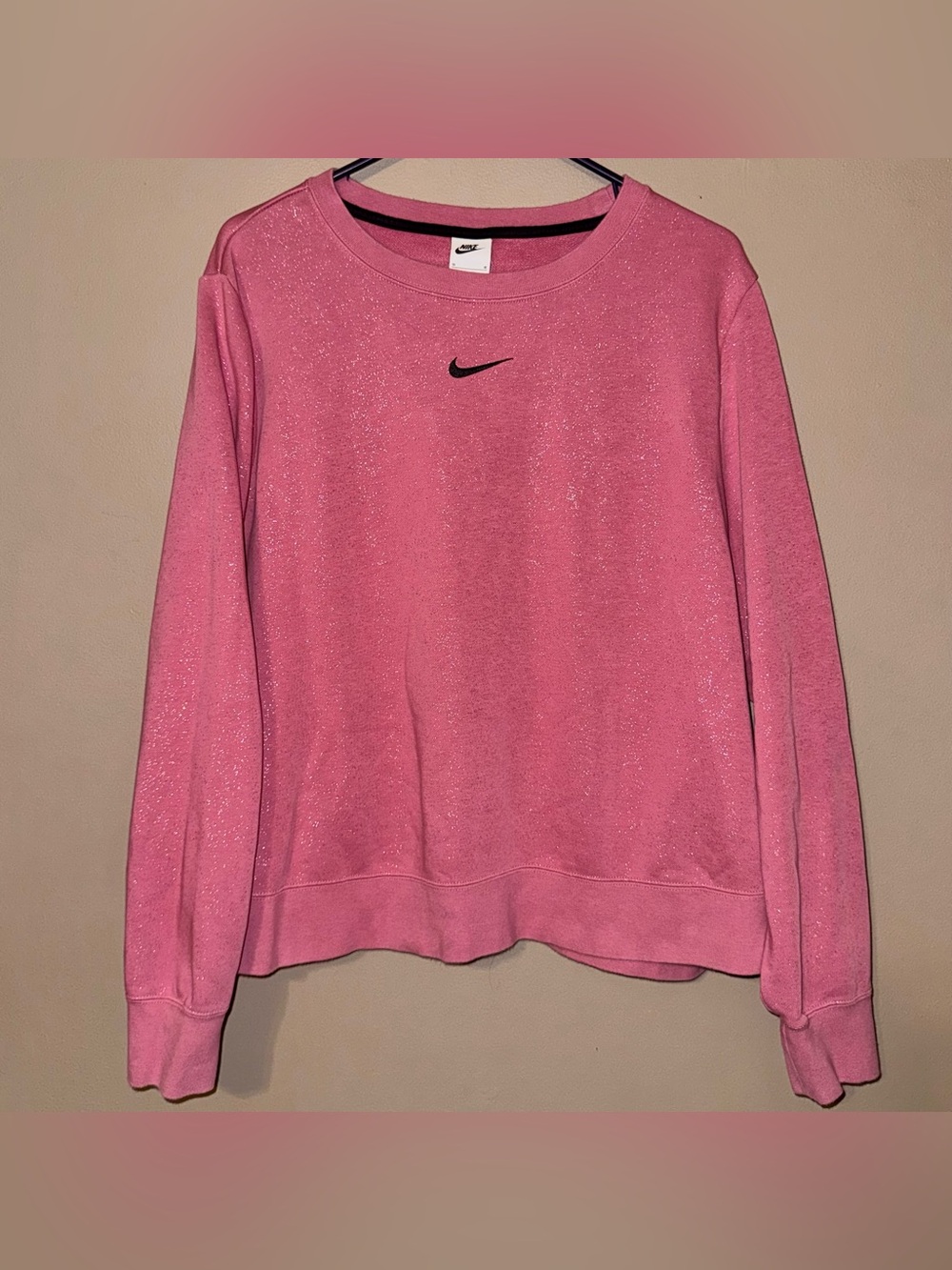 Nike Mauve Pink Glitter Shimmer Stardust Fleece Crewneck Sweatshirt Womens 1X
